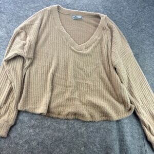 Hollister Super soft Cropped Ribbed Fuzzy Sweater‎ Tan Beige Light Brown Size L